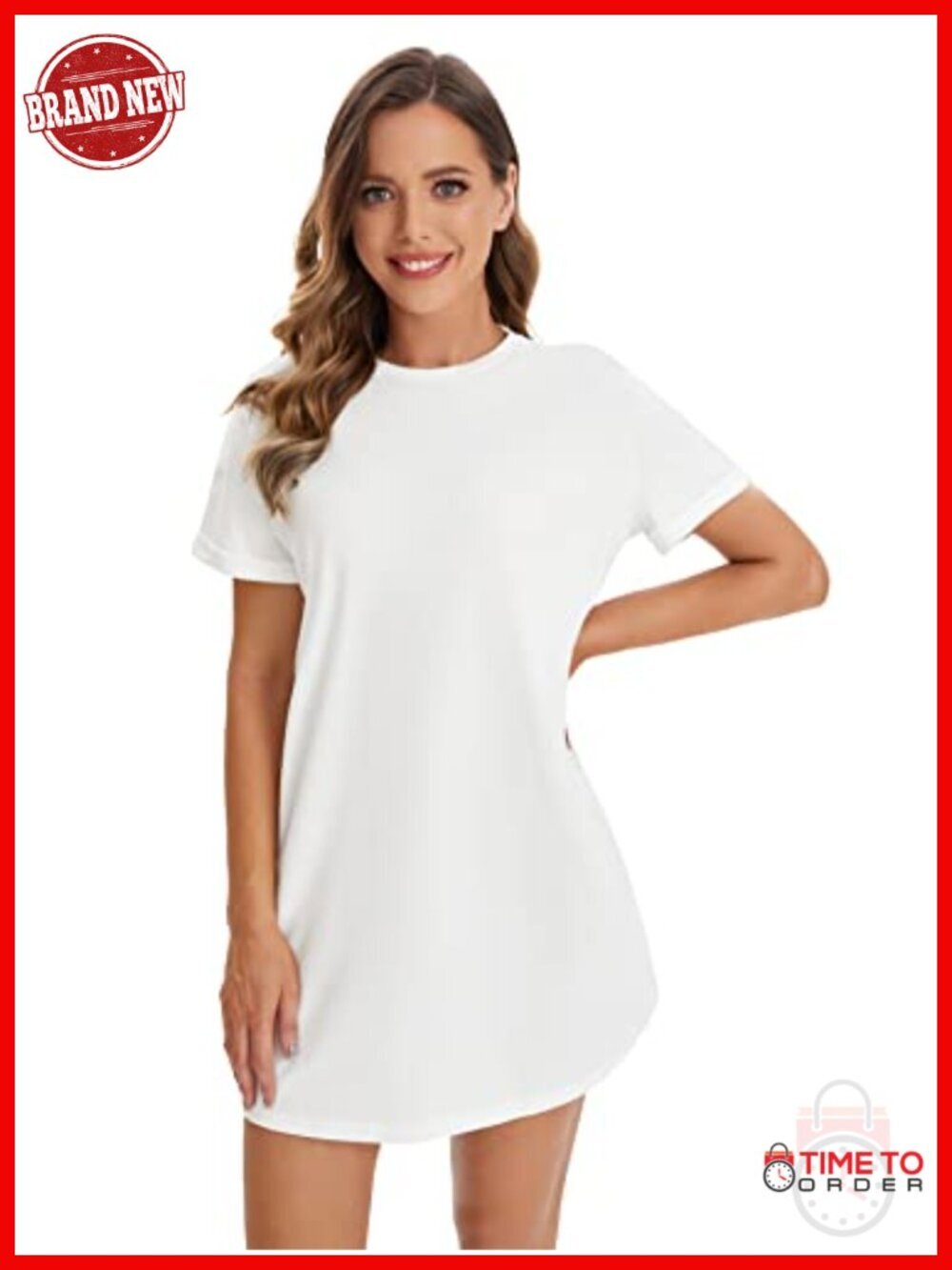 Short Sleeve Crew Neck Mini T Shirt Dress with Stretch